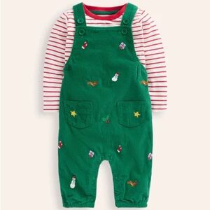 MiniBoden Cord Novelty Dungaree set  Overalls with Festive Embroidery 12-18m